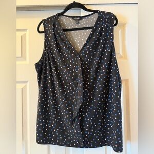 Roz & Ali Black Sleeveless V-Neck Polka Dot Camisole with Blue & Pink Dots